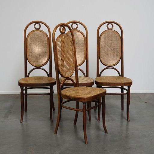 4 x hoge bentwood vintage webbing eetkamer stoelen