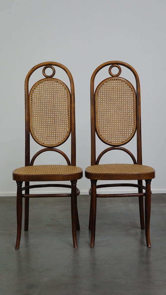 Image 1 of 4 x hoge bentwood vintage webbing eetkamer stoelen