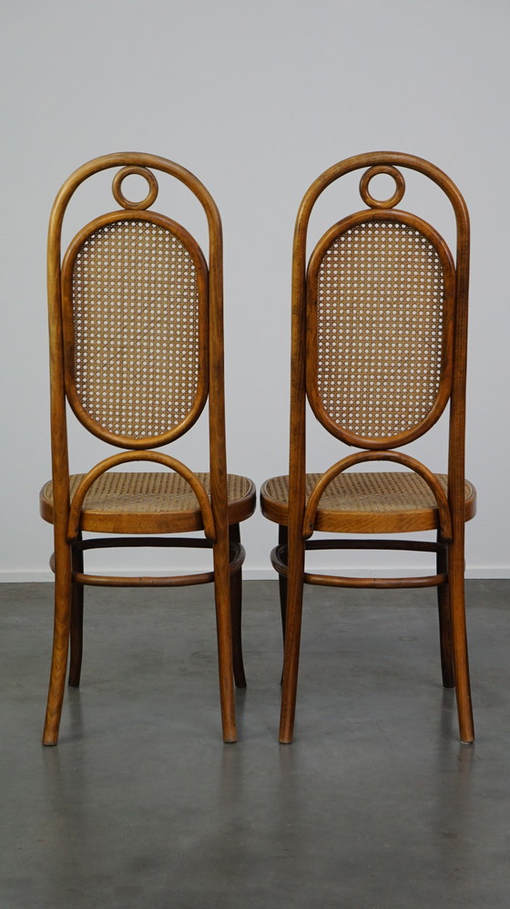 Image 1 of 4 x hoge bentwood vintage webbing eetkamer stoelen