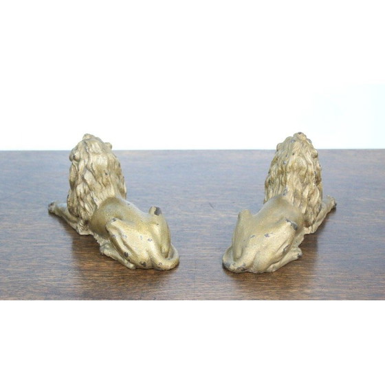 Image 1 of Paar vintage gietijzeren leeuwen