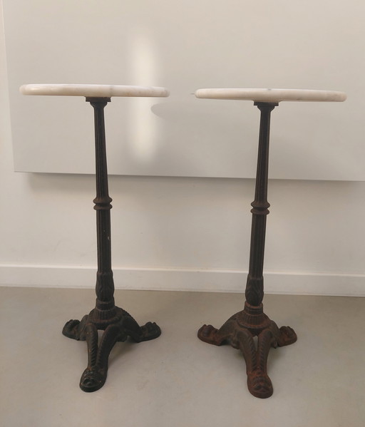 2 Stuks Antieke Franse Pedestal Tafeltjes