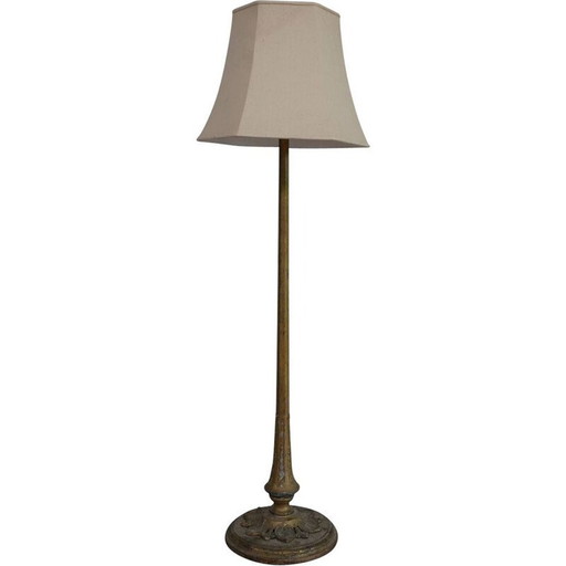 Vintage Art Deco vloerlamp van hout en verguld metaal, Frankrijk 1930