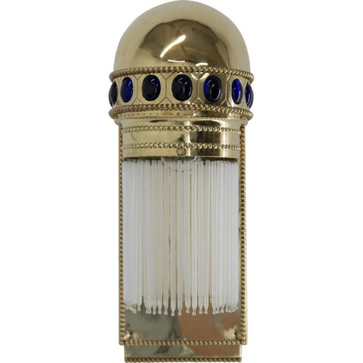 Vintage Art Nouveau wandlamp van messing en kristal, jaren 1910