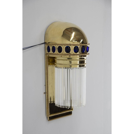 Image 1 of Vintage Art Nouveau wandlamp van messing en kristal, jaren 1910