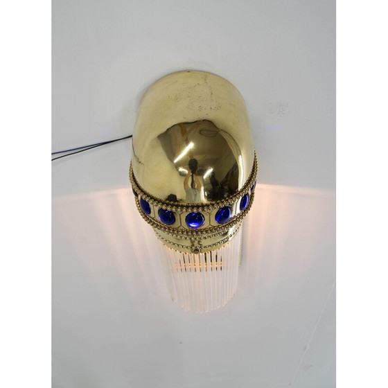Image 1 of Vintage Art Nouveau wandlamp van messing en kristal, jaren 1910