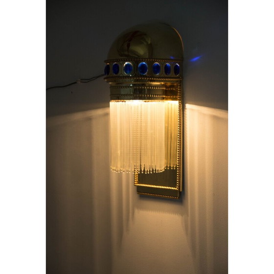 Image 1 of Vintage Art Nouveau wandlamp van messing en kristal, jaren 1910