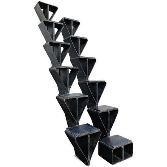 Image 1 of Vintage houten trap met Pirelli-rubber tegels van Jules Wabbes België