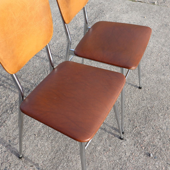 Image 1 of  Franse Mid Century Skai Chromen Stoelen Set Van 2 - Keukenstoelen - Retro-60S