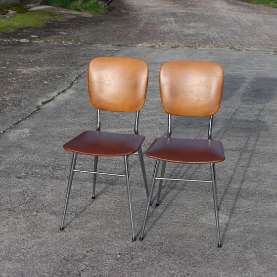 Image 1 of  Franse Mid Century Skai Chromen Stoelen Set Van 2 - Keukenstoelen - Retro-60S