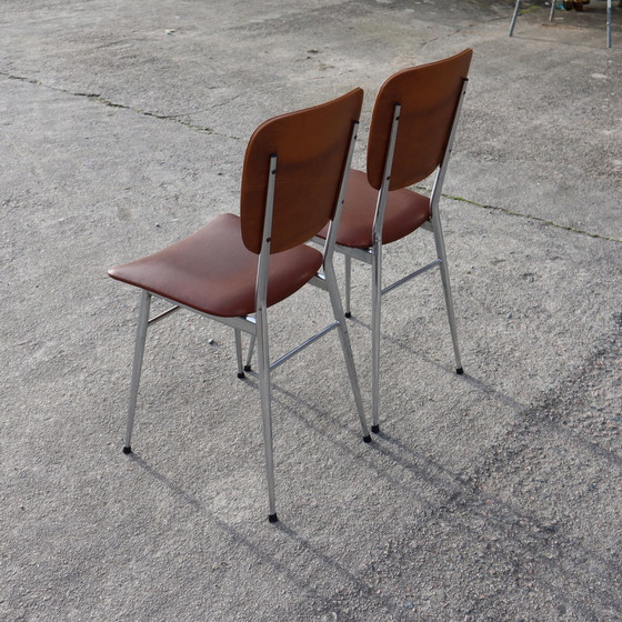 Image 1 of  Franse Mid Century Skai Chromen Stoelen Set Van 2 - Keukenstoelen - Retro-60S