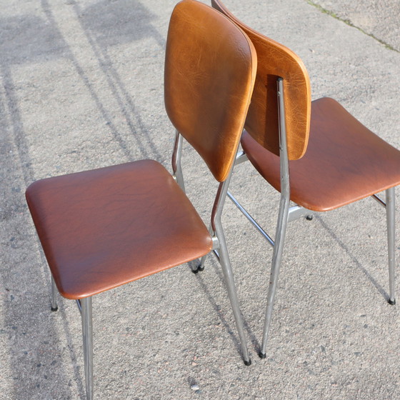 Image 1 of  Franse Mid Century Skai Chromen Stoelen Set Van 2 - Keukenstoelen - Retro-60S