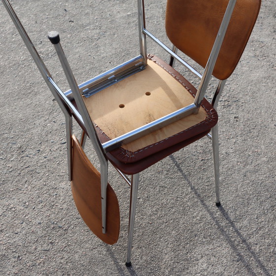 Image 1 of  Franse Mid Century Skai Chromen Stoelen Set Van 2 - Keukenstoelen - Retro-60S