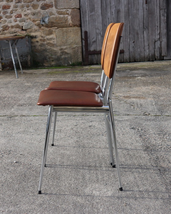 Image 1 of  Franse Mid Century Skai Chromen Stoelen Set Van 2 - Keukenstoelen - Retro-60S