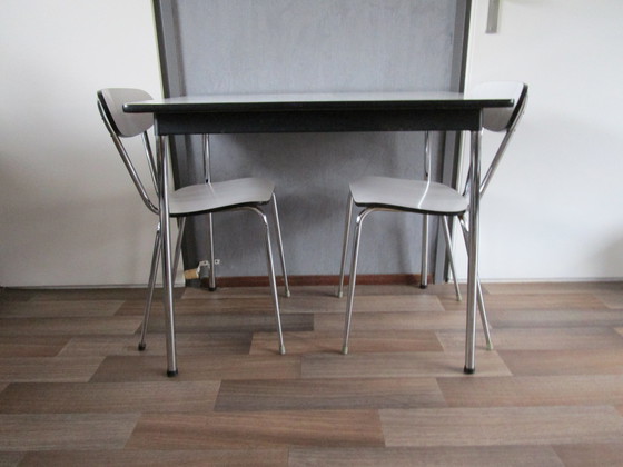 Image 1 of Formica Eettafel + 2 Stoelen Jaren 50