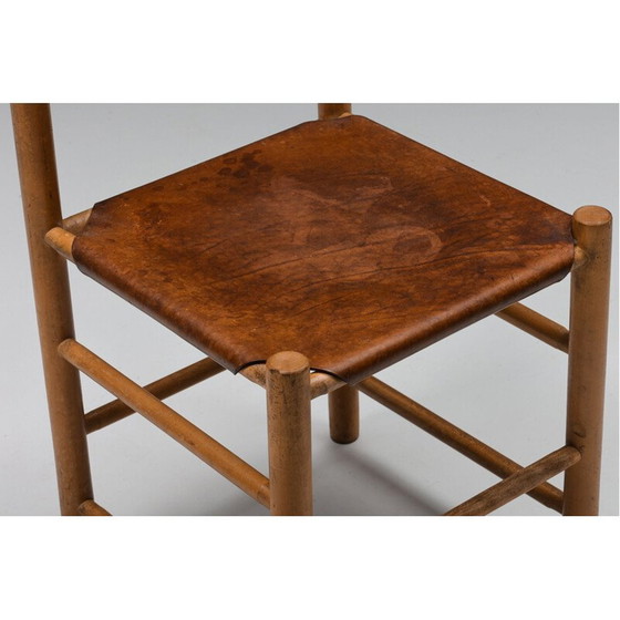 Image 1 of Vintage Franse stoel in hout en leer, Frankrijk 1950