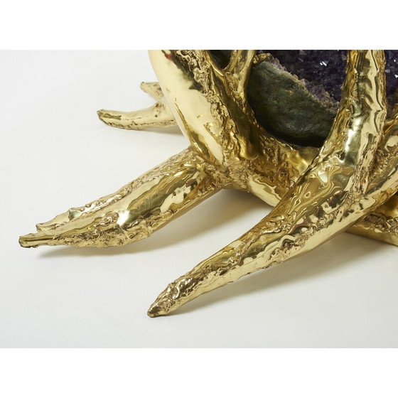 Image 1 of Vintage salontafel met amethist bronzen sculptuur van Richard Faure, 1970