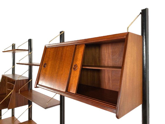 Image 1 of vintage Louis van Teeffelen wandsysteem voor Wébé met twee bureau planken