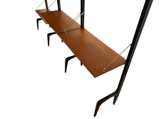 Image 1 of vintage Louis van Teeffelen wandsysteem voor Wébé met twee bureau planken