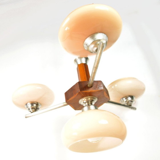 Image 1 of Vintage art deco glazen kroonluchter van Spółdzielnia Pracy Metaal Kraków, Polen 1950