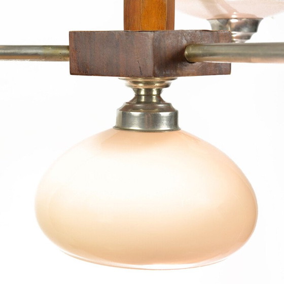 Image 1 of Vintage art deco glazen kroonluchter van Spółdzielnia Pracy Metaal Kraków, Polen 1950