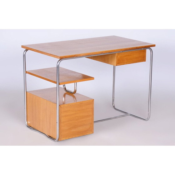 Image 1 of Vintage Bauhaus bureau in eiken en verchroomd staal van Marcel Breuer, Duitsland 1930