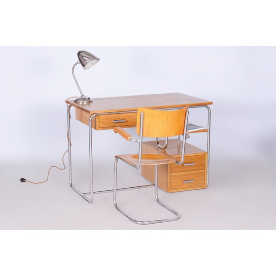 Image 1 of Vintage Bauhaus bureau in eiken en verchroomd staal van Marcel Breuer, Duitsland 1930