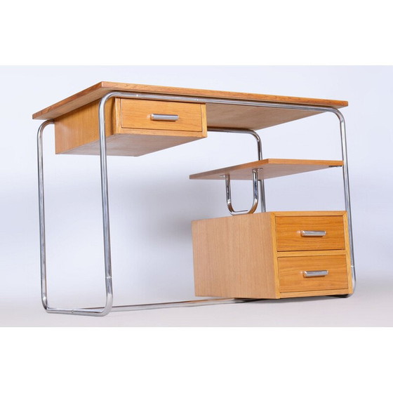 Image 1 of Vintage Bauhaus bureau in eiken en verchroomd staal van Marcel Breuer, Duitsland 1930