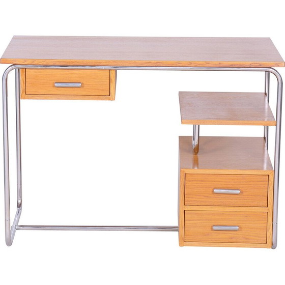 Image 1 of Vintage Bauhaus bureau in eiken en verchroomd staal van Marcel Breuer, Duitsland 1930