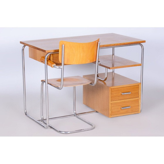 Image 1 of Vintage Bauhaus bureau in eiken en verchroomd staal van Marcel Breuer, Duitsland 1930