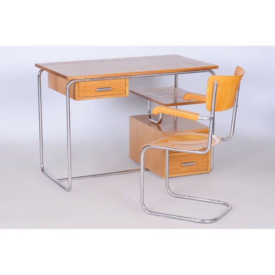 Image 1 of Vintage Bauhaus bureau in eiken en verchroomd staal van Marcel Breuer, Duitsland 1930