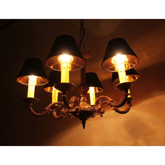 Image 1 of Vintage verguld bronzen kroonluchter met 6 kaarslampen