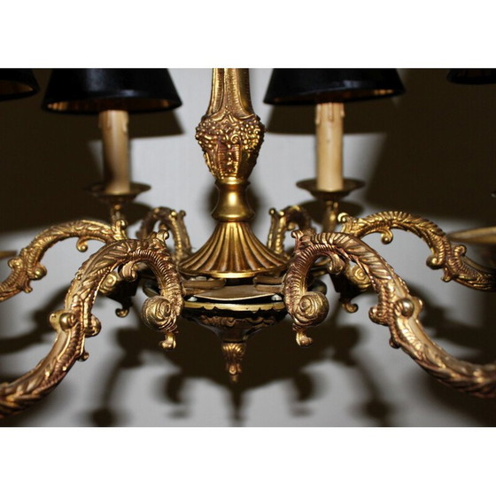 Image 1 of Vintage verguld bronzen kroonluchter met 6 kaarslampen