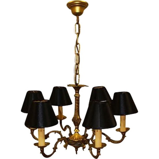 Vintage verguld bronzen kroonluchter met 6 kaarslampen
