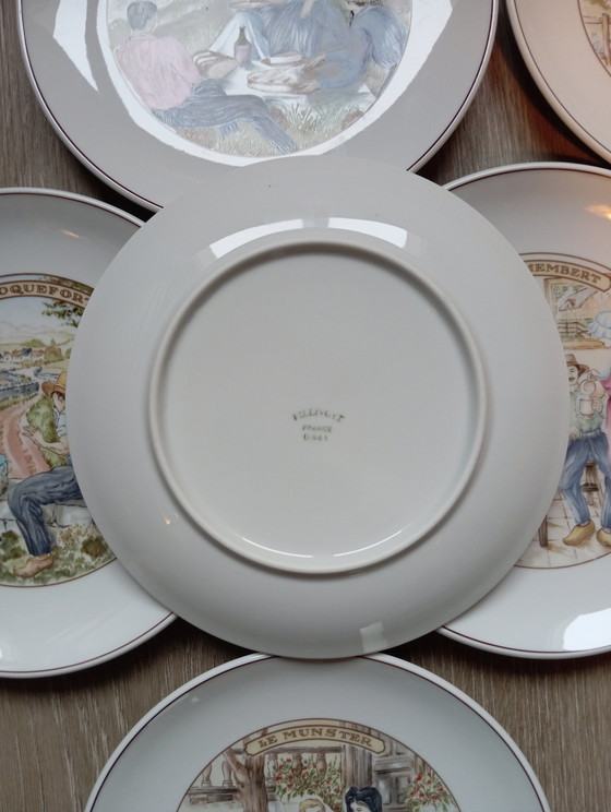 Image 1 of Set van 6 Pillivuyt Franse kaasborden, 1960/70