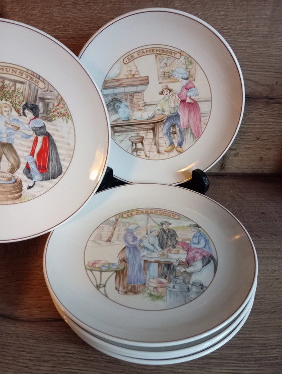 Image 1 of Set van 6 Pillivuyt Franse kaasborden, 1960/70