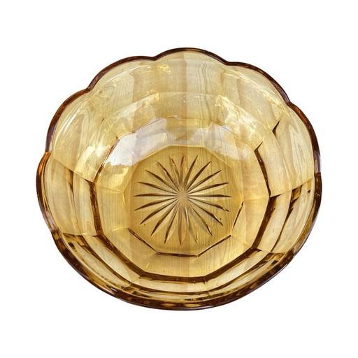 Vintage Art Deco honing glazen kom voor Stölzle, Tsjecho-Slowakije 1930