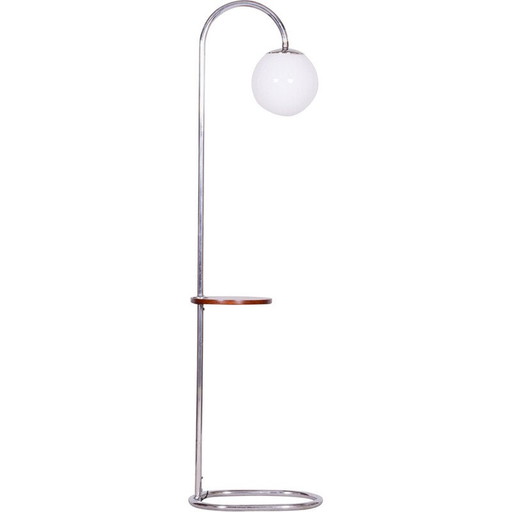 Vintage Bauhaus vloerlamp in chroomstaal en walnoot door Hana Kucerova-Zaveska voor Sab Praha, Tsjecho-Slowakije 1930