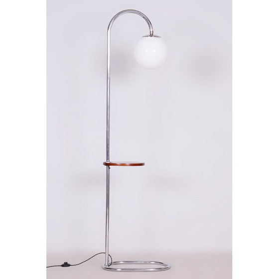 Image 1 of Vintage Bauhaus vloerlamp in chroomstaal en walnoot door Hana Kucerova-Zaveska voor Sab Praha, Tsjecho-Slowakije 1930