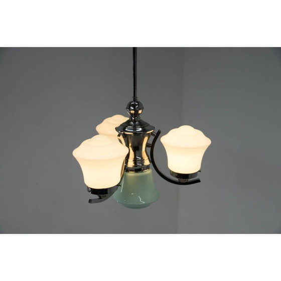 Image 1 of Vintage Art Deco kroonluchter van azuurblauw glas, 1930