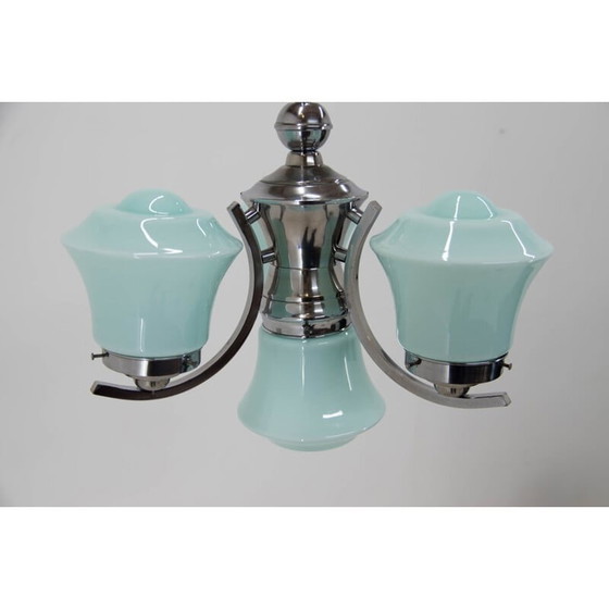 Image 1 of Vintage Art Deco kroonluchter van azuurblauw glas, 1930