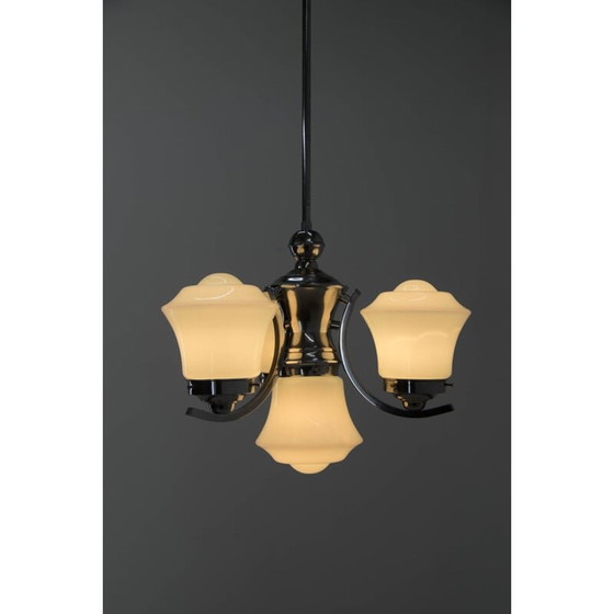 Image 1 of Vintage Art Deco kroonluchter van azuurblauw glas, 1930