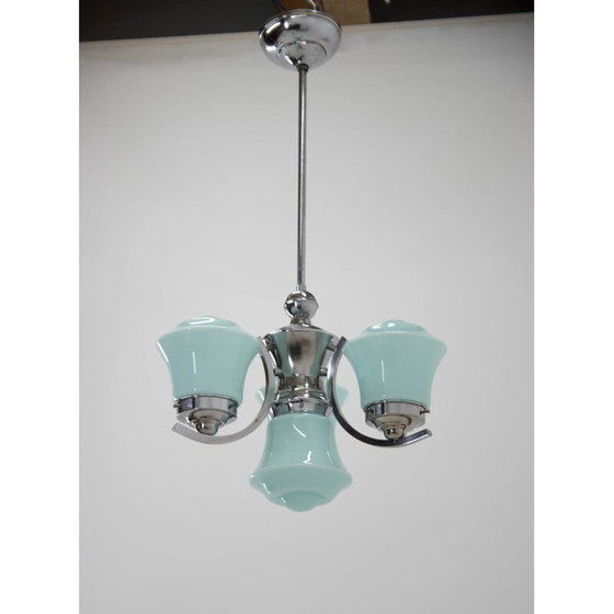 Image 1 of Vintage Art Deco kroonluchter van azuurblauw glas, 1930