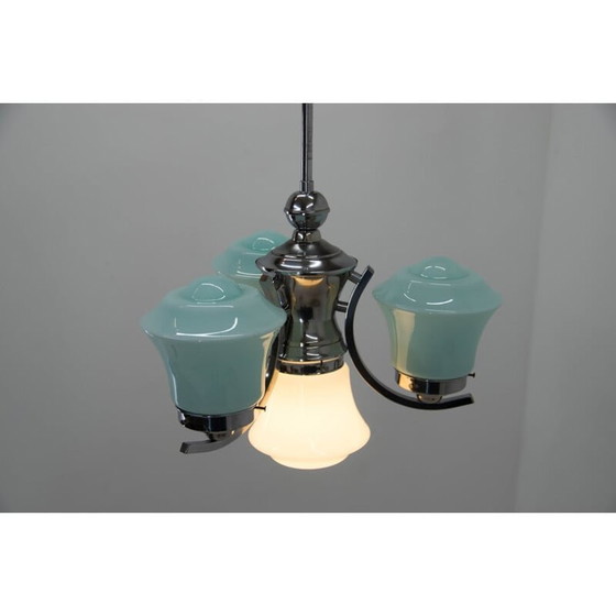 Image 1 of Vintage Art Deco kroonluchter van azuurblauw glas, 1930