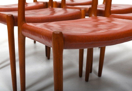 Image 1 of Vintage stoelen van Niels Otto Møller in teak en indiaas leer, jaren 1960, set van 6