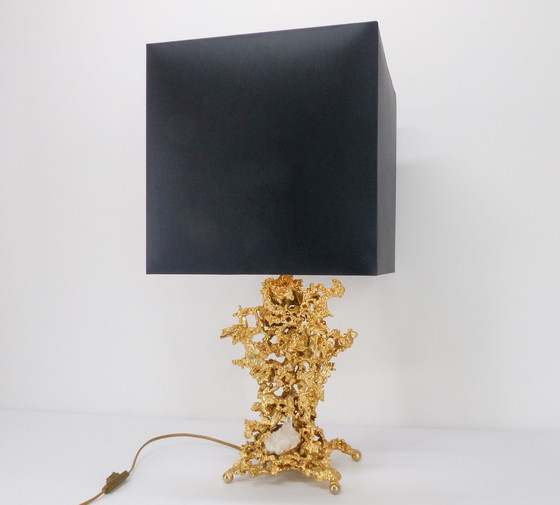 Image 1 of Claude Victor Boeltz 1980 Kwarts en Helder Brons Hollywood Regency Lampvoet