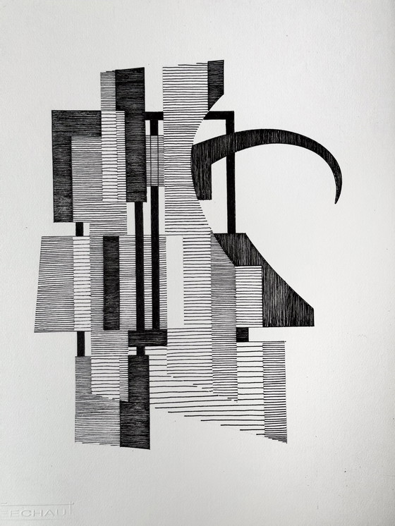 Image 1 of Inktcompositie (2 Arteorks) -Eugene Eechaut (1938-2019)