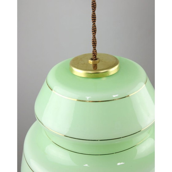 Image 1 of Mid Century hanglamp van groen glas en messing