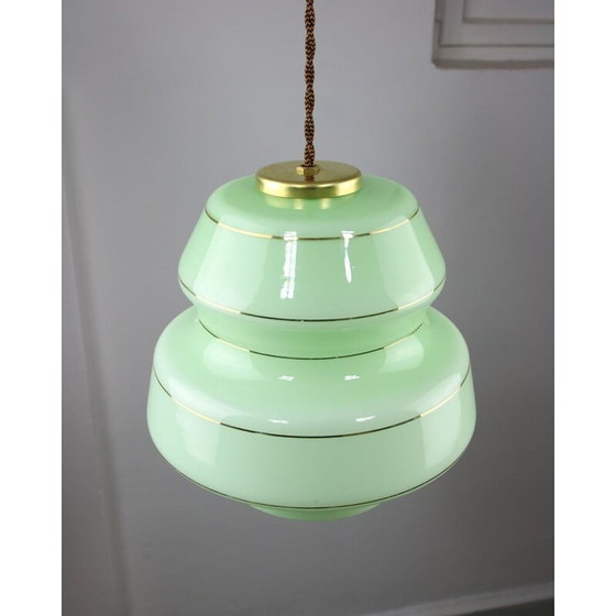 Image 1 of Mid Century hanglamp van groen glas en messing