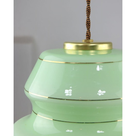Image 1 of Mid Century hanglamp van groen glas en messing