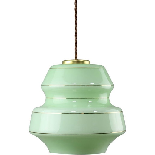 Mid Century hanglamp van groen glas en messing